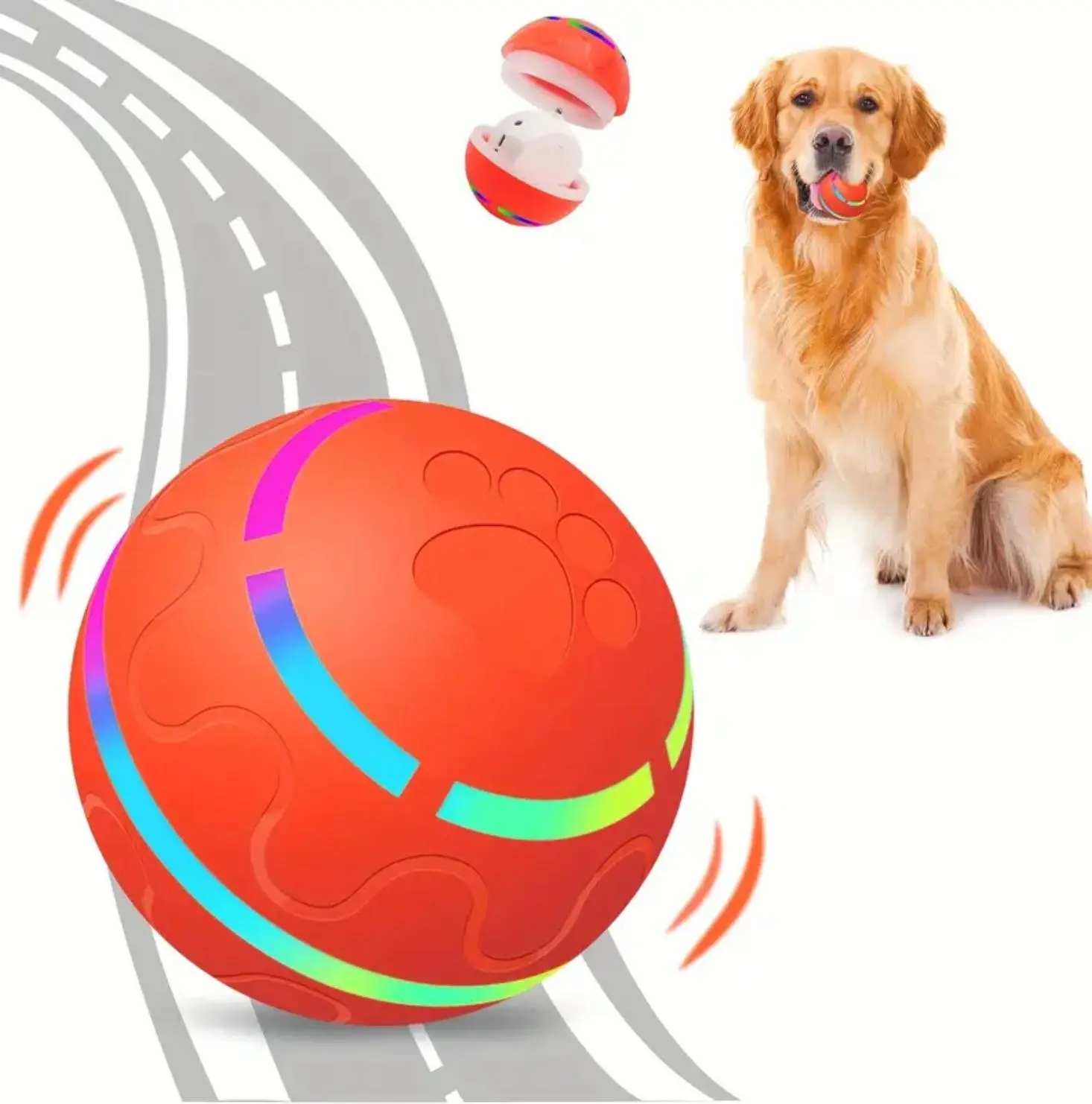 Tough Automatic Rolling Ball Toy - Durable Plastic Ball, Motion-Active Auto-Move USB Rechargeable Gravity Toy with LED Flash for Pet Exercise (Small-Medium-Large Breeds)
