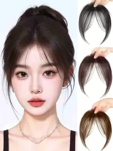 Synthetic Bangs Wig For Women With Natural Side Bangs Fluffy And Add Hair Flipper Bangs Natural Eight Side Bangs, 8 Inch Black Brown Daily Wear Natural