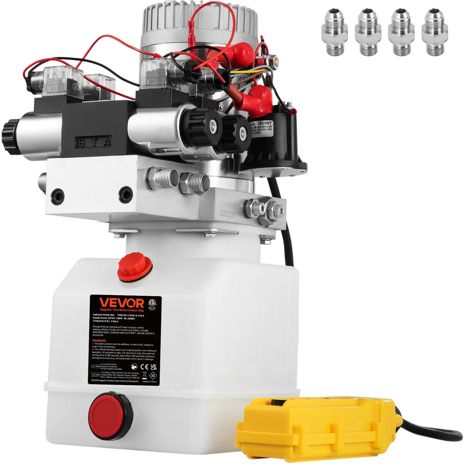 【Summerfinds】VEVOR Hydraulic Pump Double Acting Hydraulic Power Unit Double Solenoid Hydraulic Power Pack 12V DC Hydraulic Power Pump with 4.5Liter Reservoir for Dump Trailer Car Lifting