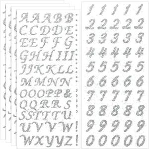 5 Sheets Graduation Cap Stickers Decoration Glitter Alphabet Letter Stickers Self-Adhesive Rhinestone Letter Number Stickers for Grad Cap Craft Decorations (Silver)