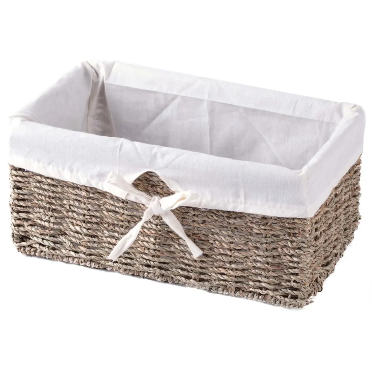 Vintiquewise Coastal Handwoven Seagrass Shelf Basket with Washable Liner, Rectangular Storage Organizer for Rustic Kitchen or Bathroom Decor