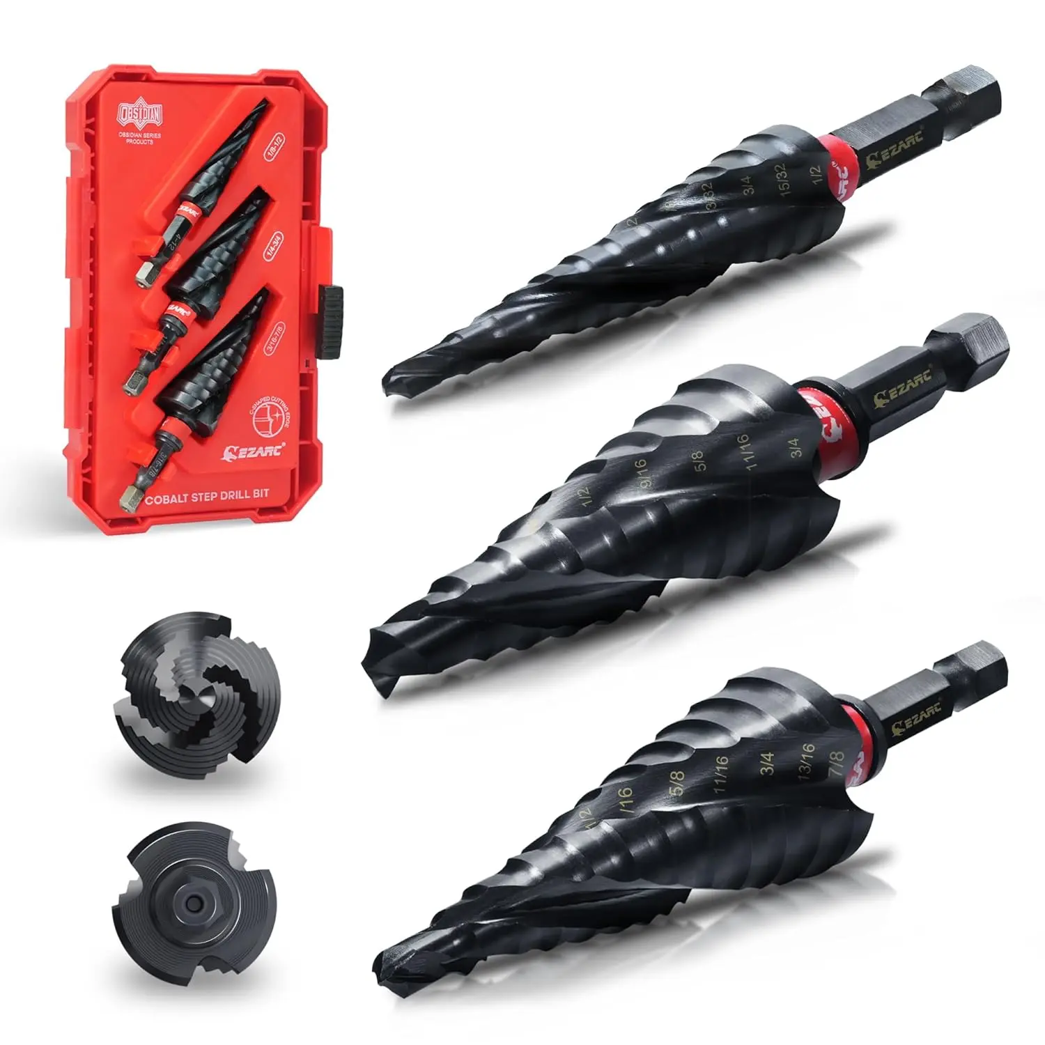 EZARC AlTiN (Aluminum Titanium Nitride) Coated Wear-Resistant Spiral Drill Step Bits Kit, 1/4" Hex Shank, Triple-Flute Design, High Adhesion, Low Friction, for Metal Sheet Cutting, Heavy Duty Father's Day Gift