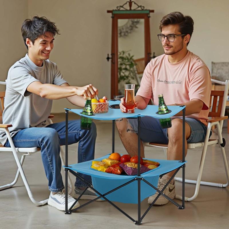 Folding Portable Camping Table With Oxford Cloth Top For Outdoor Picnics And Events, Square Table Design With 4 Cup Holders, Lightweight Foldable Picnic Desk, Sturdy Steel Frame, Non-Slip Feet, Easy Open And Close, Compact Storage