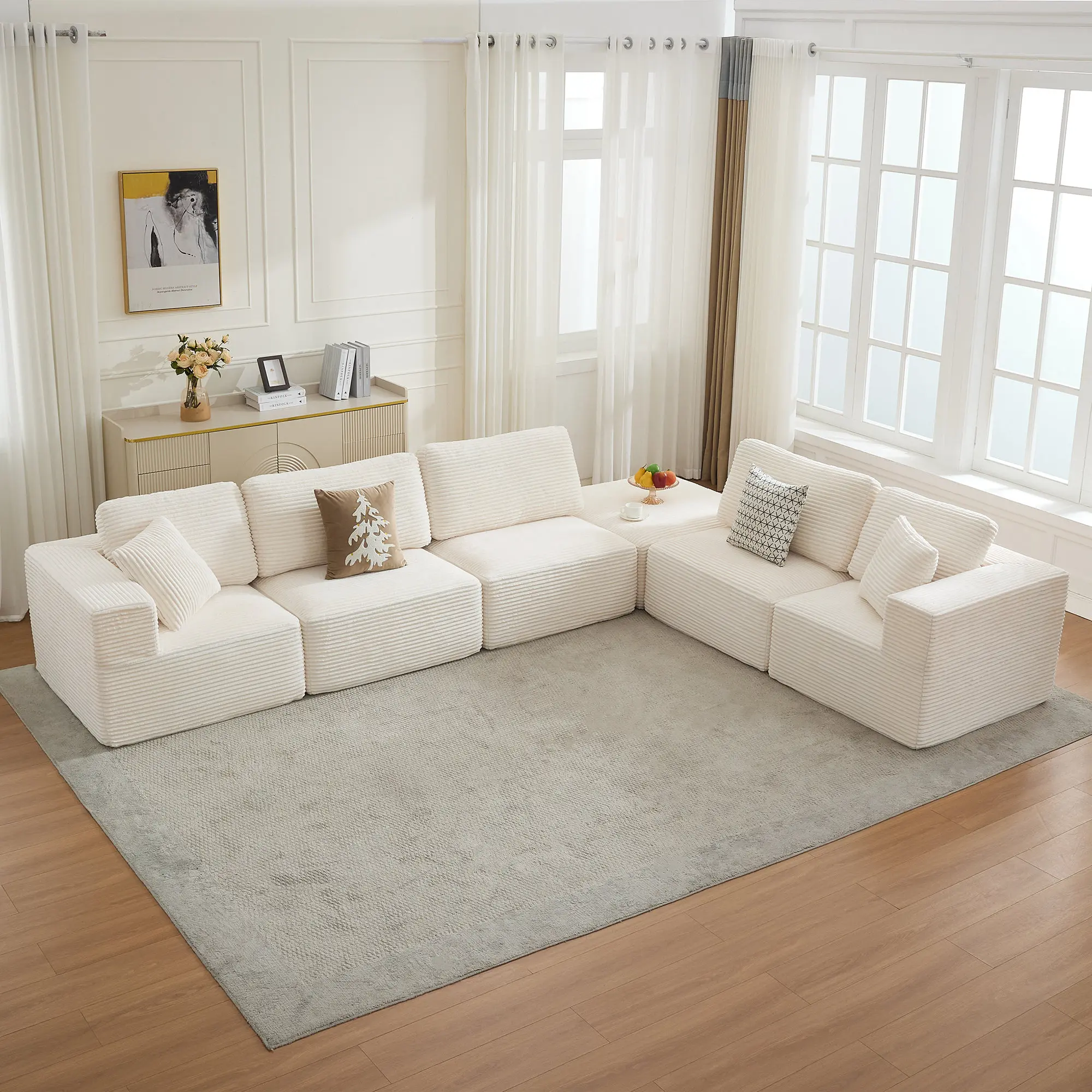 Modular Sectional Cloud Couch for Living Room,Modern Boneless Couche Set with Plush Corduroy,shaped sofa、Comfy Floor Sofa with Memory Foam,Stupendous U Shaped Sofa with Chaise,No Assembly Required、Summervibes