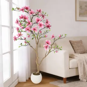 Garvee 6-Foot Realistic Magnolia Tree with Soft Pink Flowers, Silk Plant for Indoor and Outdoor Decoration, Maintenance-Free for Home and Office