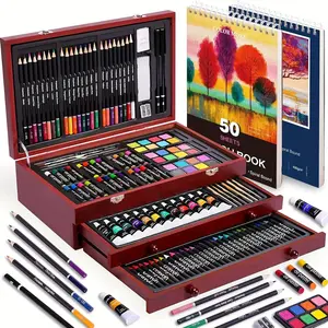 175-Piece Deluxe Art Set with 2 Drawing Boards 🎨 - Colored Pencils/Watercolor Paints, Wooden Box Professional Art Supplies, Back to School/Halloween/Christmas Gift, Black Friday Deal