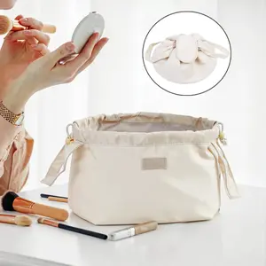 Barrel Style Drawstring Makeup Bag, Large Capacity Cosmetic Organizer, Foldable Travel Wash Bag for Toiletries, Perfect for Home Use and On-the-Go Storage