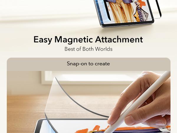 ESR Removable Magnetic Paper-Feel Screen Protector for iPad A16/10, iPad Air 11/13-inch&iPad Pro 11/12.9/13, Anti-Glare, Reusable, Write & Draw Like on Paper, Works with Tempered Glass