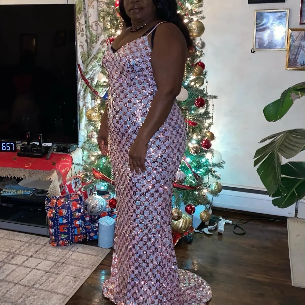 Plus Size Sequin Checkered Mermaid Dress.