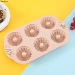 Mini Bundt Cake Pan Silicone Fluted Tube Cake Pans, 6 Cavity Heritage Bundtlette Cake Silicone Mold for Baking Non Stick Fancy Molds (Pink+Blue+Gray, Fluted Tube)