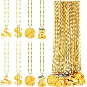 36 Pcs Gold Dollar Sign Necklace Money Chain Fake Us Dollar Bead Necklace Adjustable Gold Pendant Prop Money for Men Women Casino 80s/90s Rapper Hip Hop Party Accessories