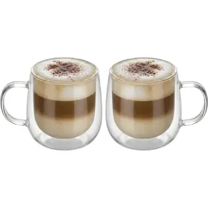 10oz Double Walled Glass Coffee Mugs Set of 2, Clear Insulated Mug for Cappuccino, Latte, Borosilicate Glass Cup, Heat & Cold Resistant Glasses