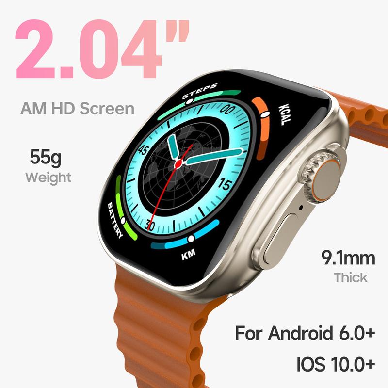 W&O Smart Watch with 2.02" Dial Wireless Calling Dialing 100+ Sport Modes Fitness Tracker with Various APP Reminders Call Message Reminder Touch Screen Compatible with iPhone Android Wearable Smart Bracelet Digital Wristwatch Fall Gift