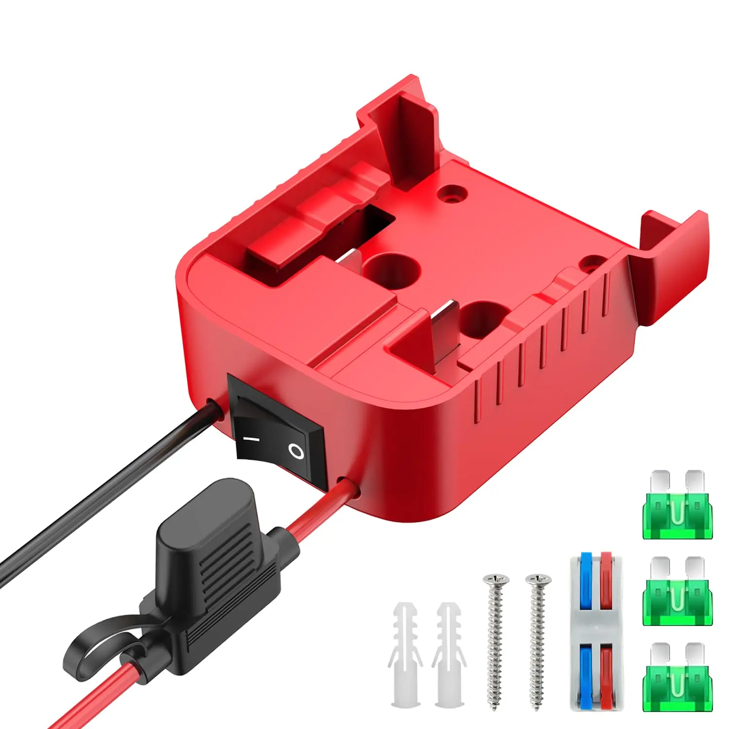 M18 Compatible 18V Milwaukee Battery Power Wheel Adapter Kit (1-Pack) - 12AWG Silicon Copper Wire, 20A Permissible Current, Heat-Resistant ABS Plastic, Fuse Holder, Switch, Wire Terminals, Power Tool Accessory for Batteries, RC Toys, DIY Enthusiasts