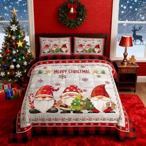 Merry Christmas Kids Comforter Set,Cute Gnomes Snowflake Romantic Bedding Set,Girls Boys Adults Room/Cabin Decor,Geometric Grids Retro Down Comforter,Rustic Duvet Insert