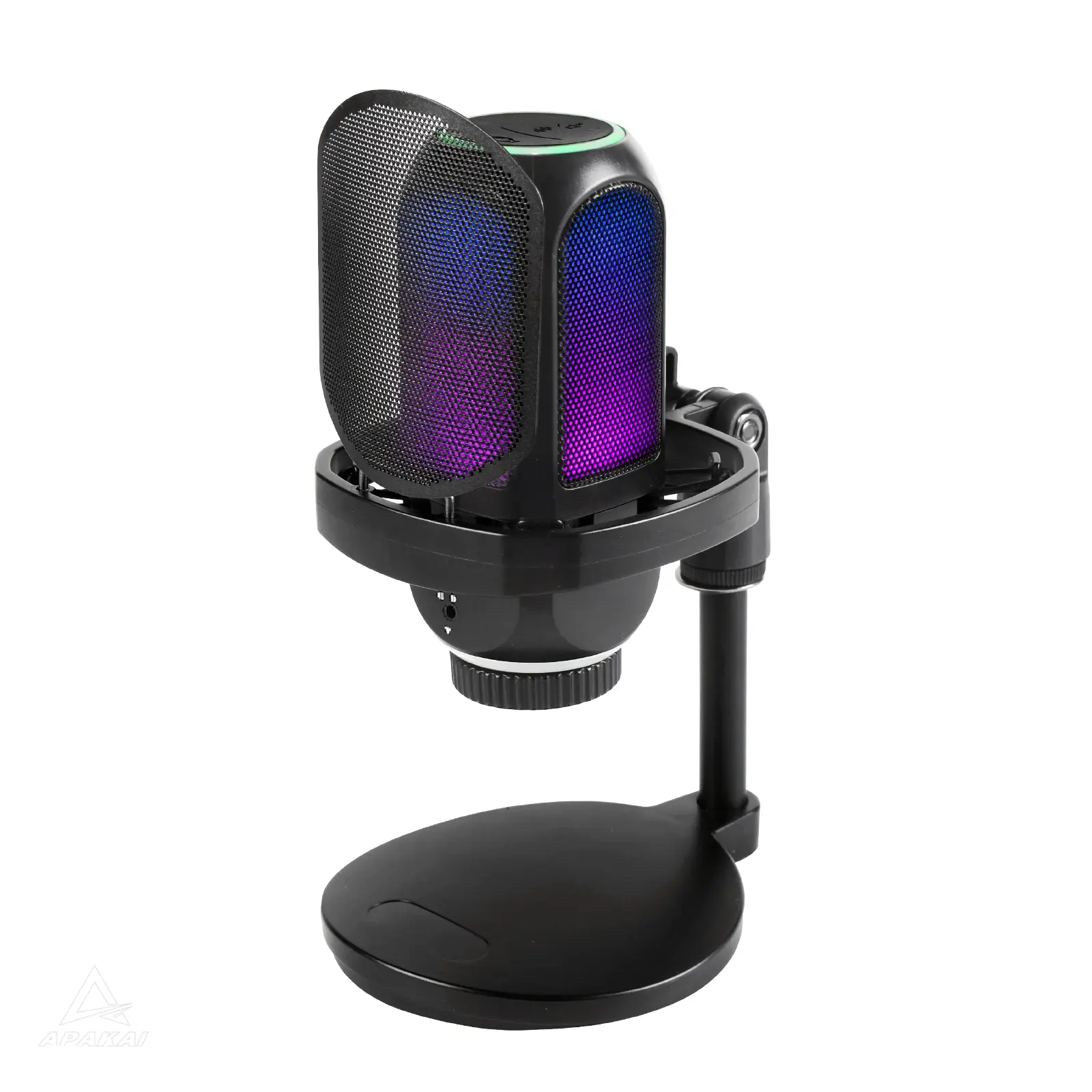 APAKAI 001 USB Gaming Microphone for Podcast Recording, Dynamic RGB Mic with Quick Mute, headphone jack, Gain Knob, Volume Control, Desktop Mic for PC Gamer, XLR mic for audio interface mixer, for USB-C Smartphone