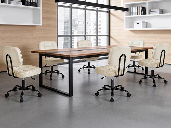 Armless Computer Chair with Lumbar Support – Ergonomic Low Back PU Leather Desk Chair – Height Adjustable, 360° Swivel Rolling Wheels – White, Space-Saving for Small Office