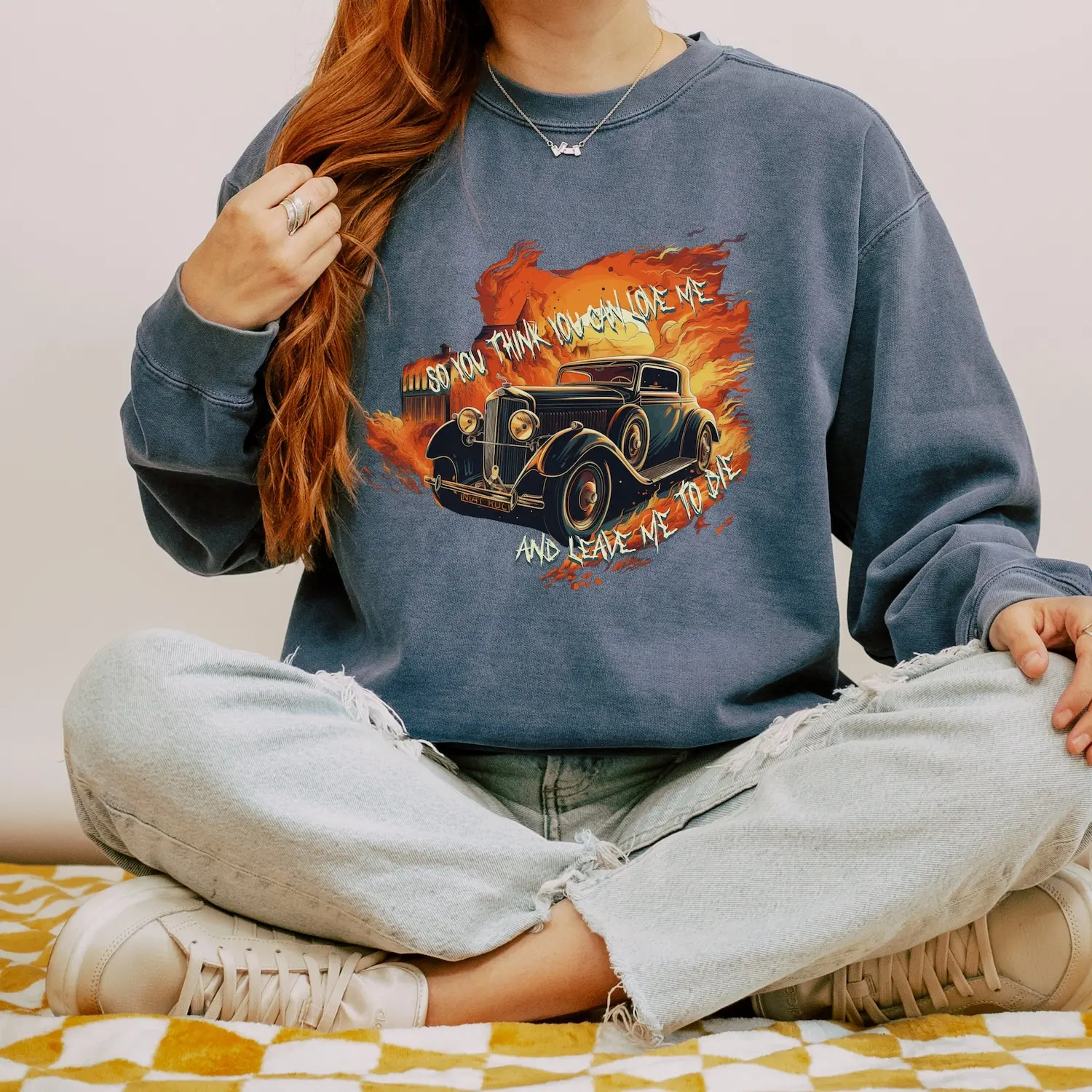 Good Omens Shirt Crowley's Car Queen Rock Crewneck Sweater, Aziraphale Crowley Ineffable Husbands Fandom Comic Con 24