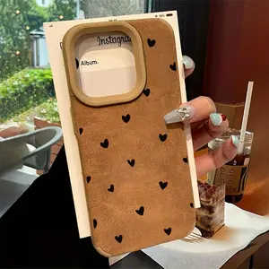Fashionable Heart Print iPhone Case for iPhone 17/16/15 Pro Max/14 Plus/13/12/11 Pro/Air| TPU + Faux Suede, Anti-Fingerprint Drop Protection Soft Shell