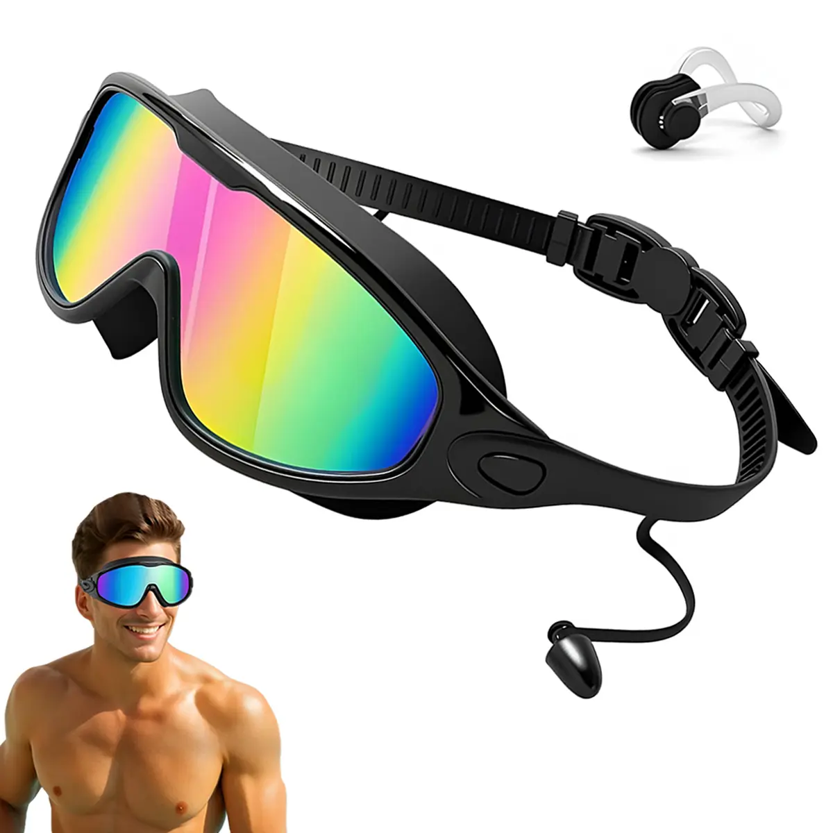 Swimming Goggles Set, Adult Large Frame Swim Glasses with Nose Clip and Earplugs,Unisex UV Protection Waterproof Anti-Fog#fatherdaygift#summer wins