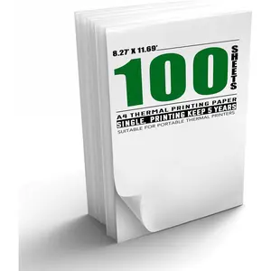 100 Sheets A4 Thermal Paper, 8.27x11.69' Thermal Paper(210 x 297 mm) for Portable Thermal Printer, Compatible with MT800/MT800Q/M08F/PJ762/PJ763MFi, for School or Work, Printing Files, Picture, etc