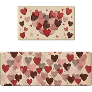 AMM Valentine's Day Kitchen Rugs Set of 2, Red Pink Love Hearts Kitchen Mats for Floor Anti Fatigue, Valentines Kitchen Decor, Non Slip Cushioned Memory Foam Kitchen Mat for Anniversary Wedding