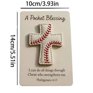 1 Pc Pocket Blessing – Baseball Cross Edition, Handmade Baseball Cross Pocket Blessing with Verse Card, Compact Size Christian Faith Gift for Athletes, Inspirational Sports Keepsake for Players and Coaches