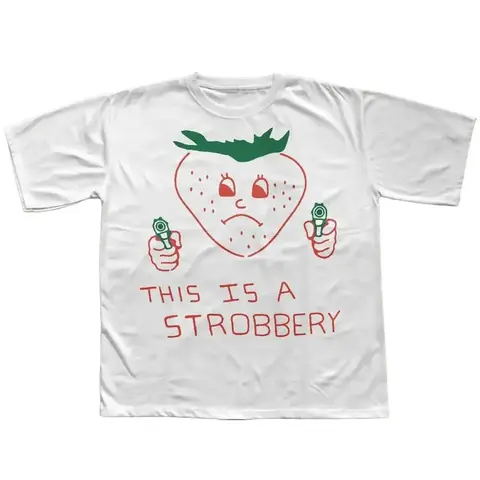 Women's Funny Strawberry Printed Round Neck T-Shirt - Retro Graphic, Ironic Food Design, Basic Everyday Short Sleeve, Unisex Comfort Colors Cotton Fabric Top