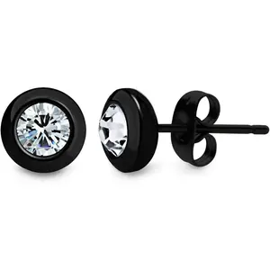 Womens Pair Round Circle Solitaire Cubic Zirconia Bezel Stud Earrings
