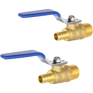 (Pack of 2)  3/4 Inch Crimp Pex X 3/4 Inch Male NPT Brass Shut-off Ball Valve for Plumbing Application, ASTM F1807, Blue Level, cUPC Certified,(VALVE442-2PCS)