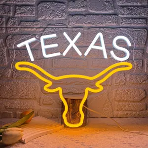 LED Neon Texas Luminous Sign, Bull Head Shaped Neon, Decorative Neon Light, Neon Lamps, USB Wall-Mounted Lighting Decorations for Rooms, Offices, Bars, Bedrooms, Garages, Men's Caves, etc.
