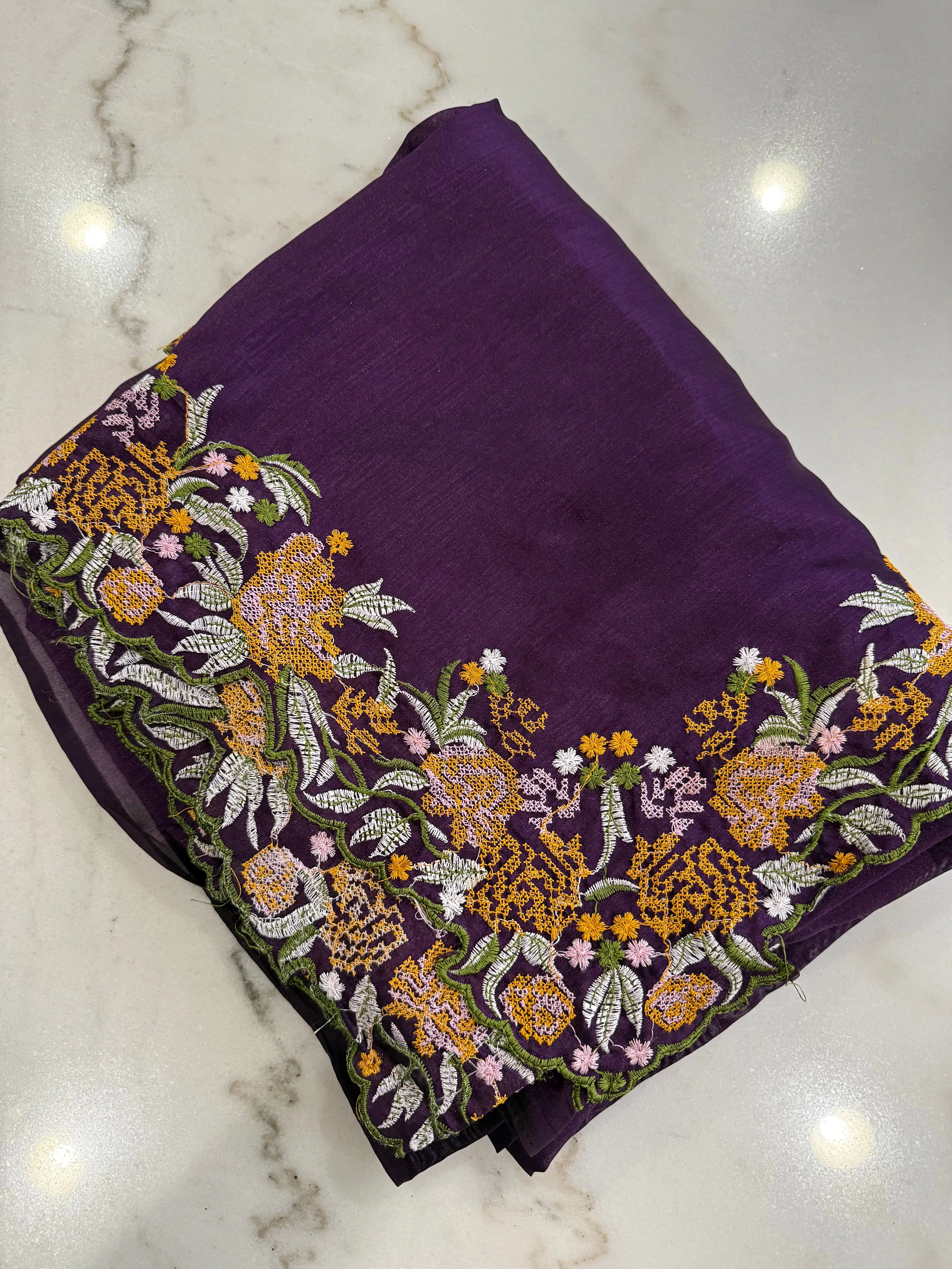Women's Purple Tusser Silk 6.3m Saree Set - Festive Ethnic Style Wear with Viscose Floral Work, Regal Look, Saree with Matching Blouse Piece, USA-Shipped Luxurious Attire