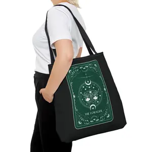 Forager Mushroom Tarot Tote Bag, Witchy Celestial Tote, Magical Mushrooms Witchie Tarot Bag, Mystical Moon Phases Tote, Green Witch Gift