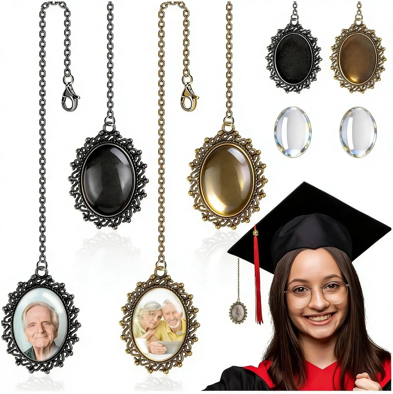 4 Pack Personalized Graduation Tassel Photo Charm 2026 - Custom Memorial Tassel Charms for Graduation Cap - Picture Pendant Remembrance Gift for Class of 2026 Graduates