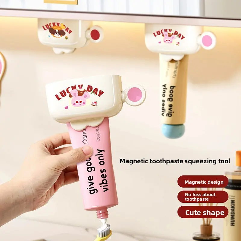 Puppy-Style Magnetic Toothpaste Dispenser - Compact Bathroom Wall-Mount Rack with Magnetic Design, Toothpaste Squeezer, Facial Cleanser Holder, Space-Saving Plastic Home Supply