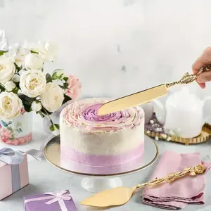 2PCS Exquisite Rose Style Handle Cake Pizza Cutting Knife & Cake Spatula Set for Wedding Birthday Festival, Perfect Baking Tools & Wedding Gifts