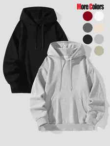 Unisex Men's Solid Color Drop Shoulder Drawstring Hoodie, Fashion Casual Loose Pocket Hooded Sweatshirt for Daily Outdoor Wear, Casual Streetwear Sweatshirt, Men's Clothes for Fall & Winter