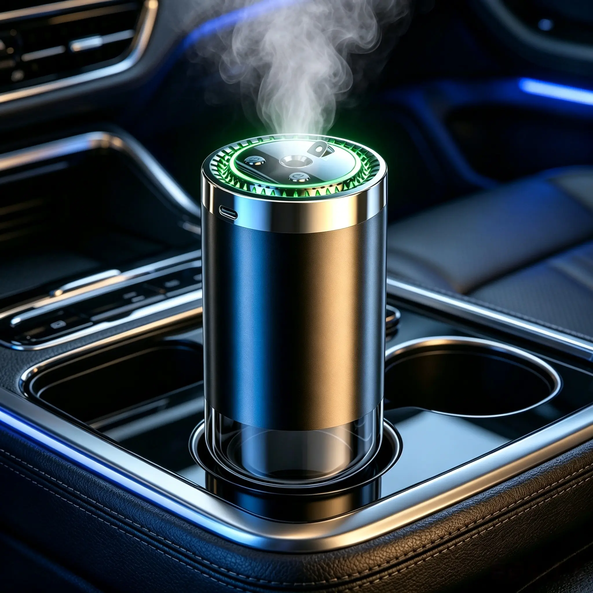 Cup Holder Smart Car Aroma Diffuser, Starry Sky Projector & Auto Start-Stop Intelligent Air Freshener, USB Rechargeable Mist Humidifier with 6 Scent Options
