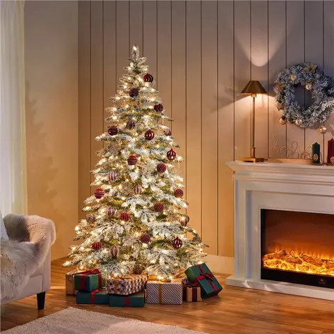 Yaheetech Pre-Lit Artificial Fir Christmas Tree with Warm LED Tree Lights, PVC Tips, Foldable Stand, Kraft Paper Protection Ornaments, Holiday Home Decor for Living Room Lighting, Celebration