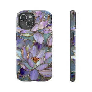 Flower Stained Glass Effect Printed Tough Phone Case for iPhone Series with Dual-Layer Defense and Wireless Charging Ready | Aesthetic Unique Natural Lotus Floral Fashion Girly High Quality Design Accessories | iPhone Series Cover, Perez Creations Shop