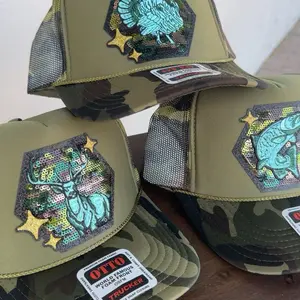 Camo & Turquoise Sequin Trucker Hat