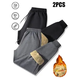Men's 2-Pack Winter Warmth Insulated Pants Premium Windproof Trousers with Elastic Waistband Fleece Lined Cold Weather Pants for Home Outdoor Activities Travel Dark Gray Black Menswear Activewear