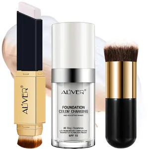 Color Changing Foundation Set, 3 Counts/set Long Lasting Concealer & Foundation & Makeup Brush, Professional Makeup Products for Women, Flawless Makeup Kit