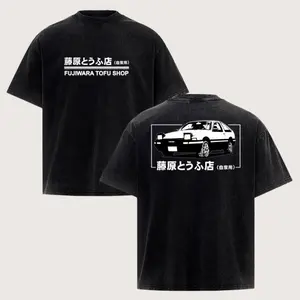 Washed Vintage Short Sleeve T-shirt Anime Initial D Drift AE86 Racing Car TShirt Takumi Fujiwara R34 Skyline GTR JDM T-shirts, Washed Vintage Oversized Shirt,Hot Trend Shirt, perfect gift for all,Christmas Inspired men gifts dailywear Menswear