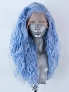 13x4 Sky Blue ，White,Red,Green Lace Wig, HD Lace Pre-Bleached Hairline, 26 Inch Long Wavy Synthetic Fiber, Free Parting, Daily Wear