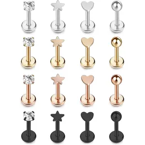 16-28Pcs 16G 316L Stainless Steel CZ Labret Monroe Lip Rings Cartilage Helix Tragus Nose  6-8MM