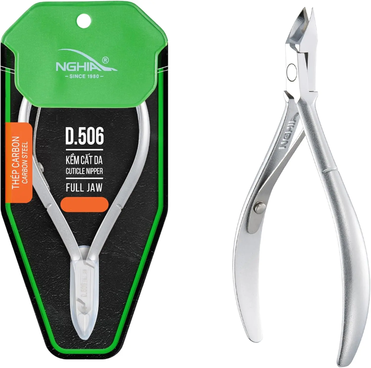 NGHIA D-506 Cuticle Nipper - Grey-Plated Hard Steel Full Jaw Nail Care Tool with Single Spring for Smooth, Precise Cuts