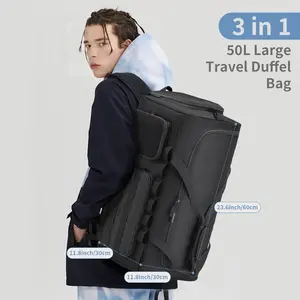 55L Tactical Duffle Bag for Men - 3 In 1 Gym Travel Backpack with Shoe Compartment and Wet Pocket
