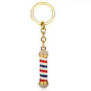 Bling Bling Gold Barber Pole Keychain - Elegant Design with Gold Barber Pole and Keychain Attachment creative keychain