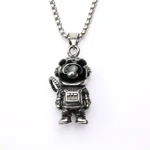 Vintage Astronaut Panda Titanium Steel Necklace